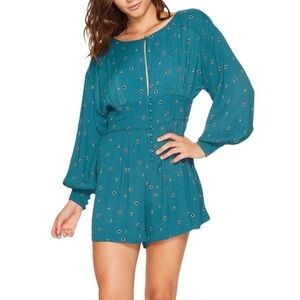 $128‎ NWT FREE PEOPLE SzS LOVE GROWS LONG SLEEVE ROMPER GREEN COMB